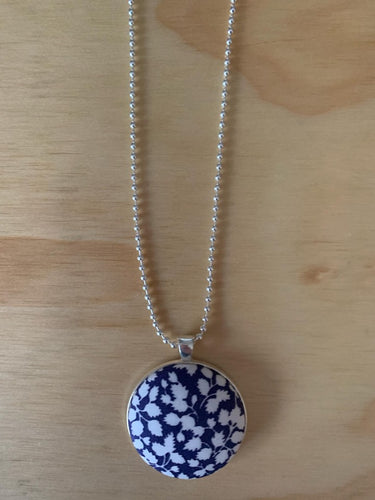 Navy With White Fabric Necklace