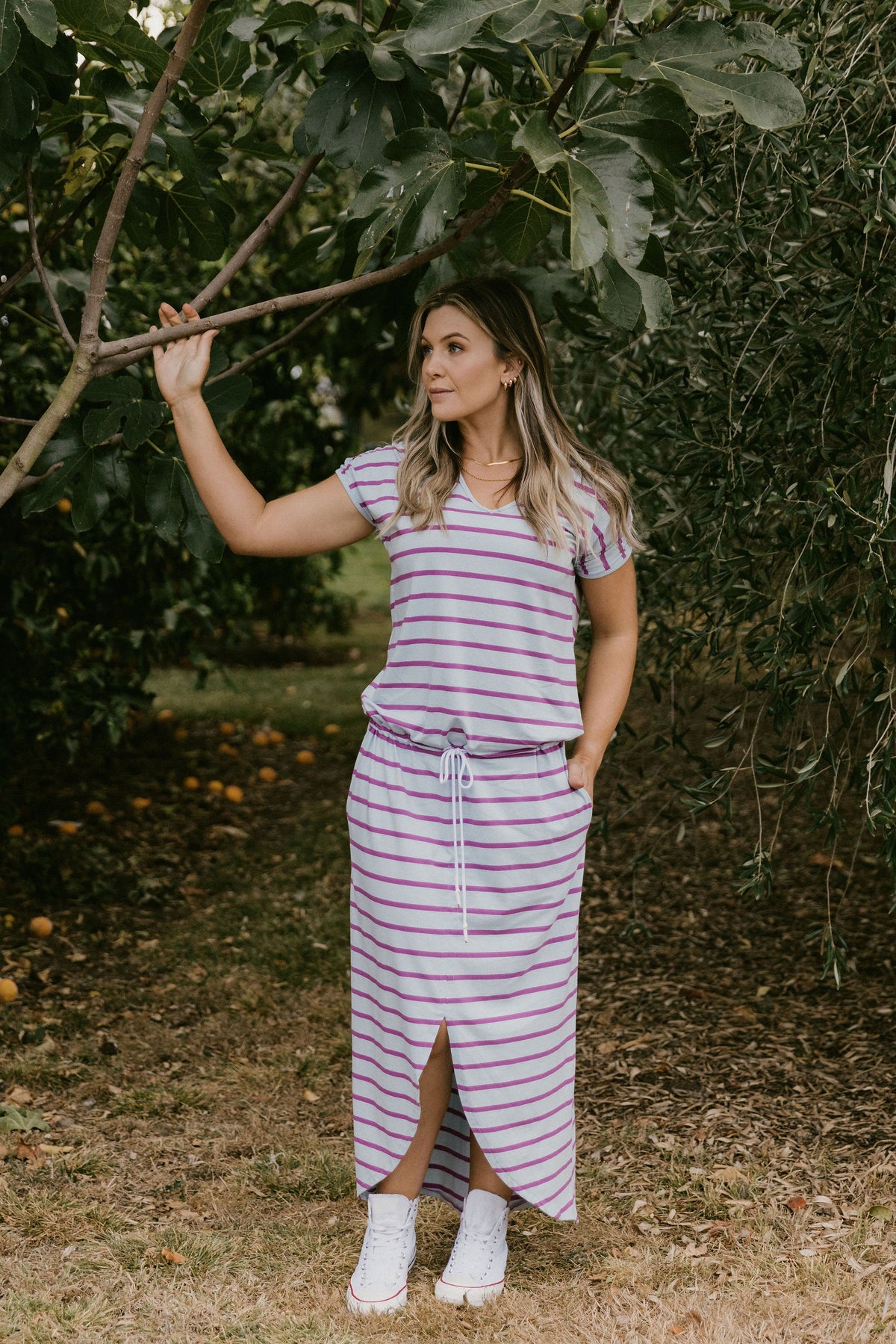 Chelsea Dress Orchid Stripe - PREORDER DELIVERY DUE MID NOVEMBER