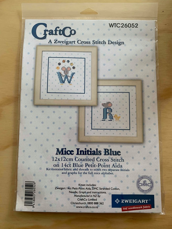 Mice Initials Blue Cross Stitch