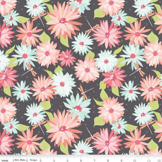 Paper Daisies Fabric - Grey