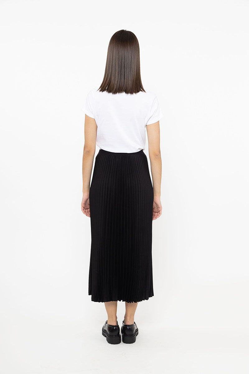 Sunray Pleated Skirt Black Washer Satin