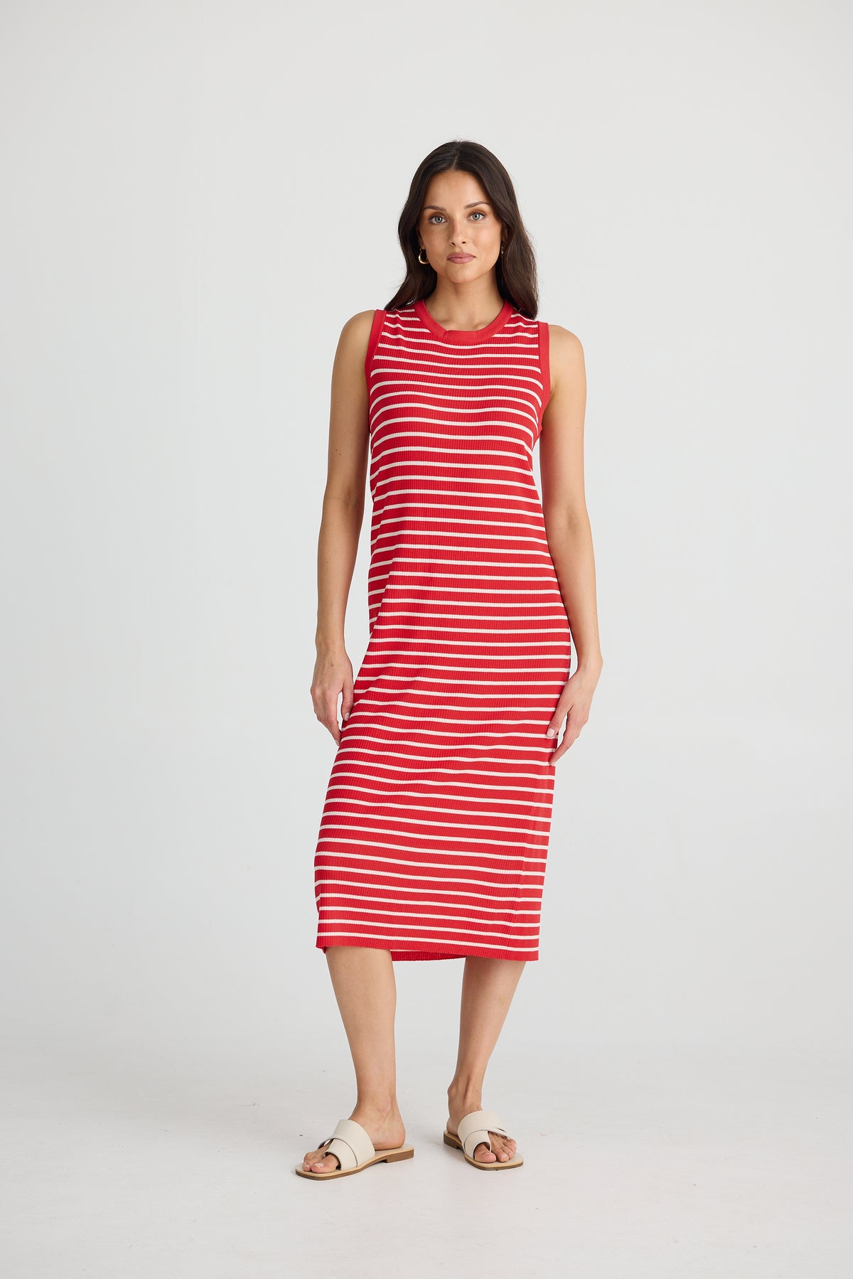 Squad Dress Scarlet With Ecru Stripe