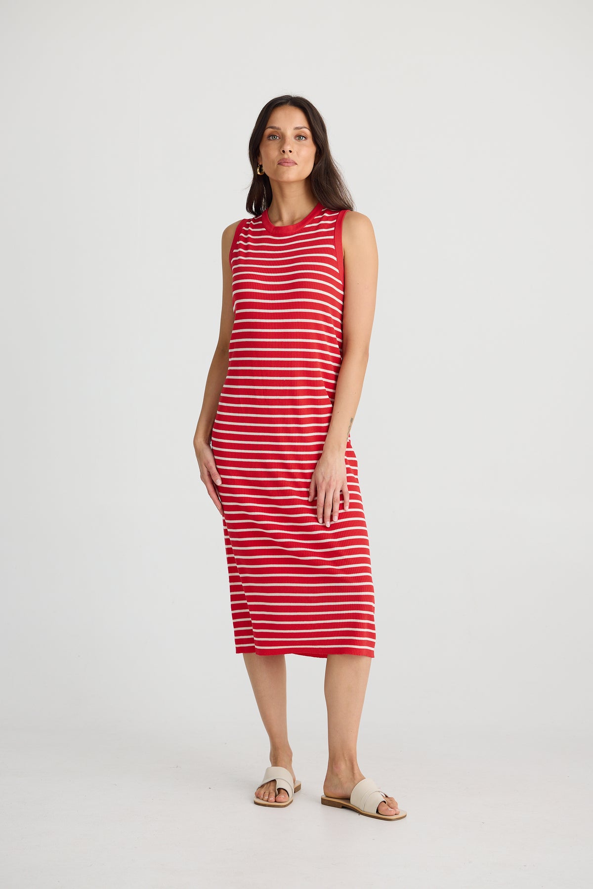 Squad Dress Scarlet With Ecru Stripe