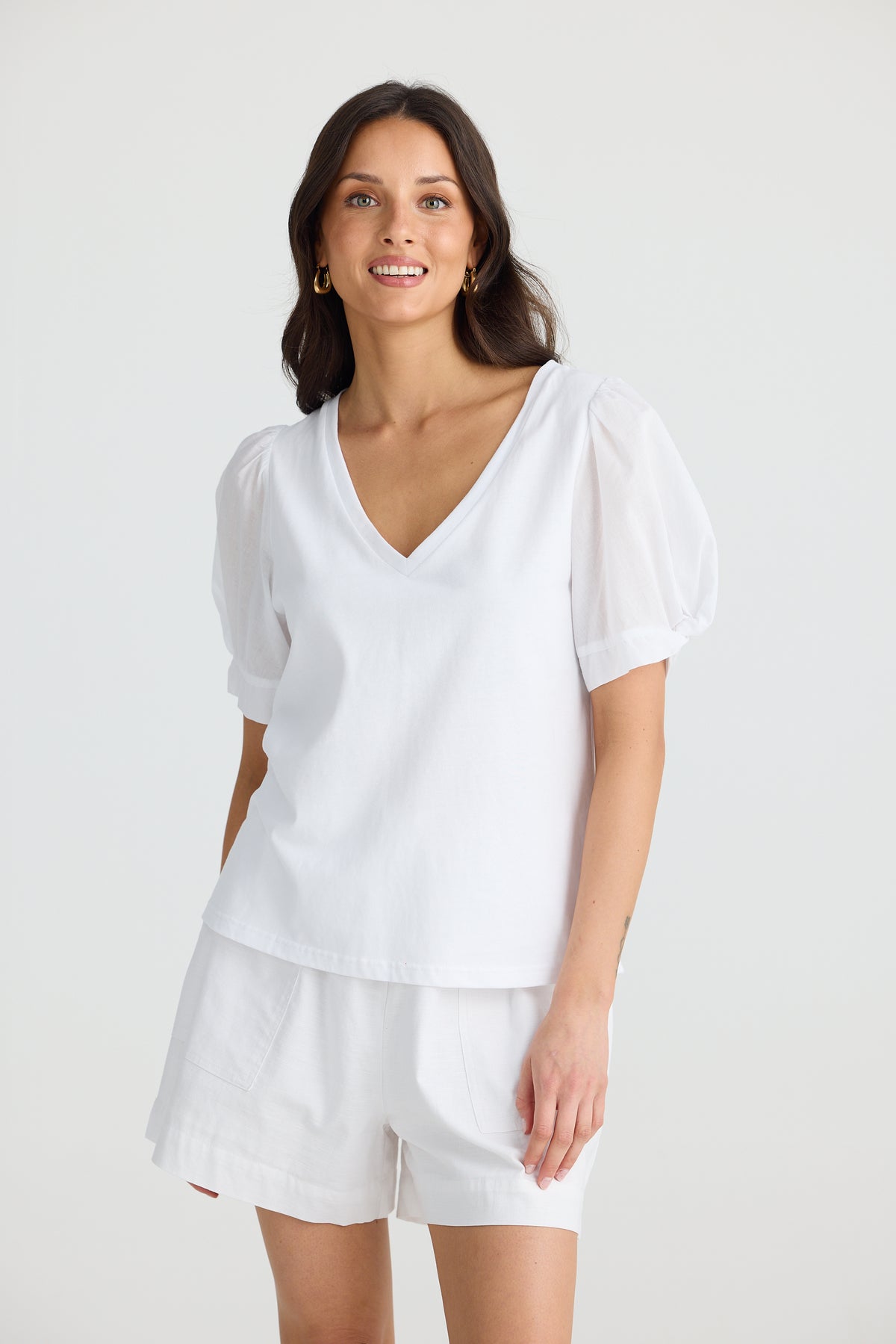 Abigail V Neck Tee White