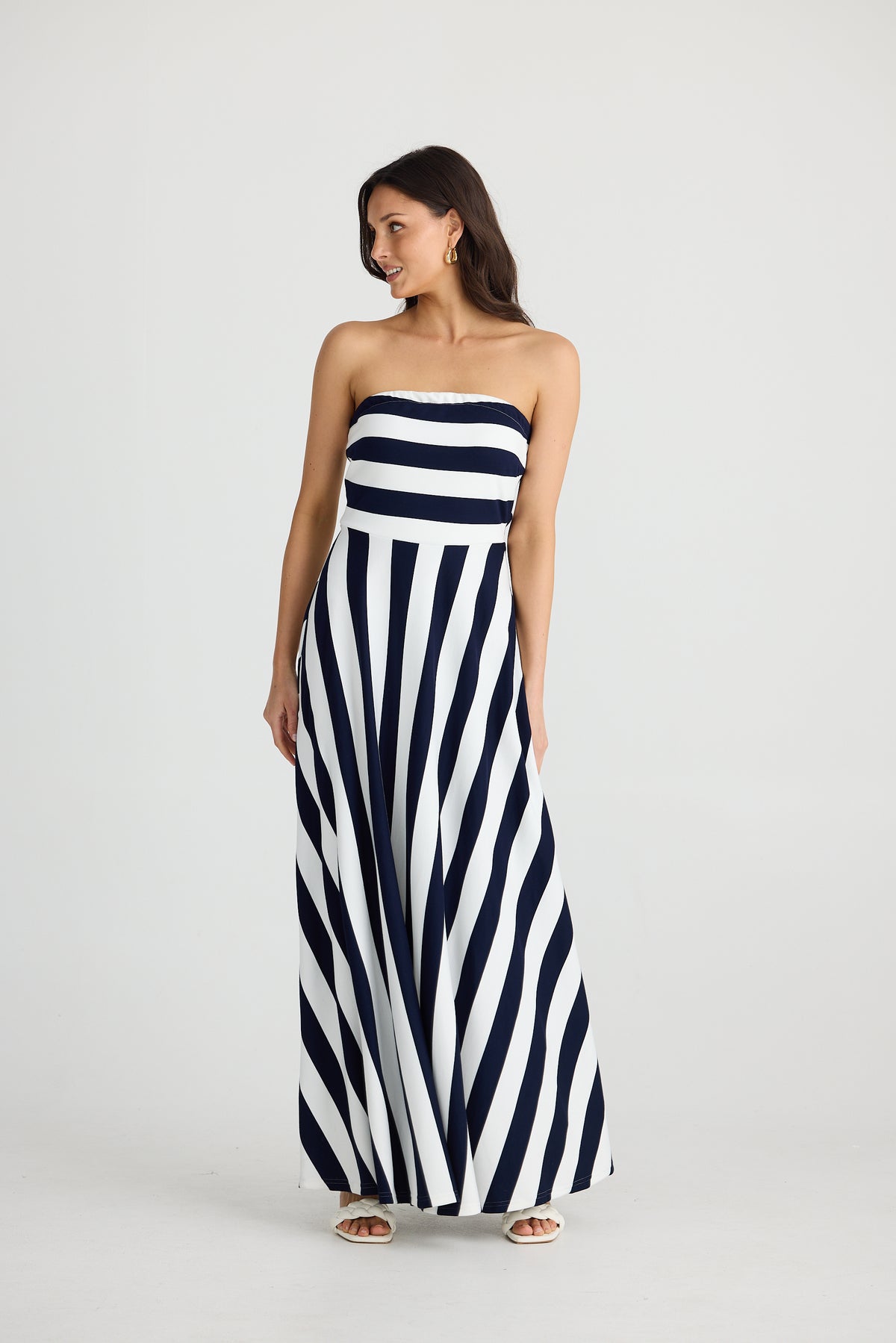 Thandie Strapless Dress Navy Stripe