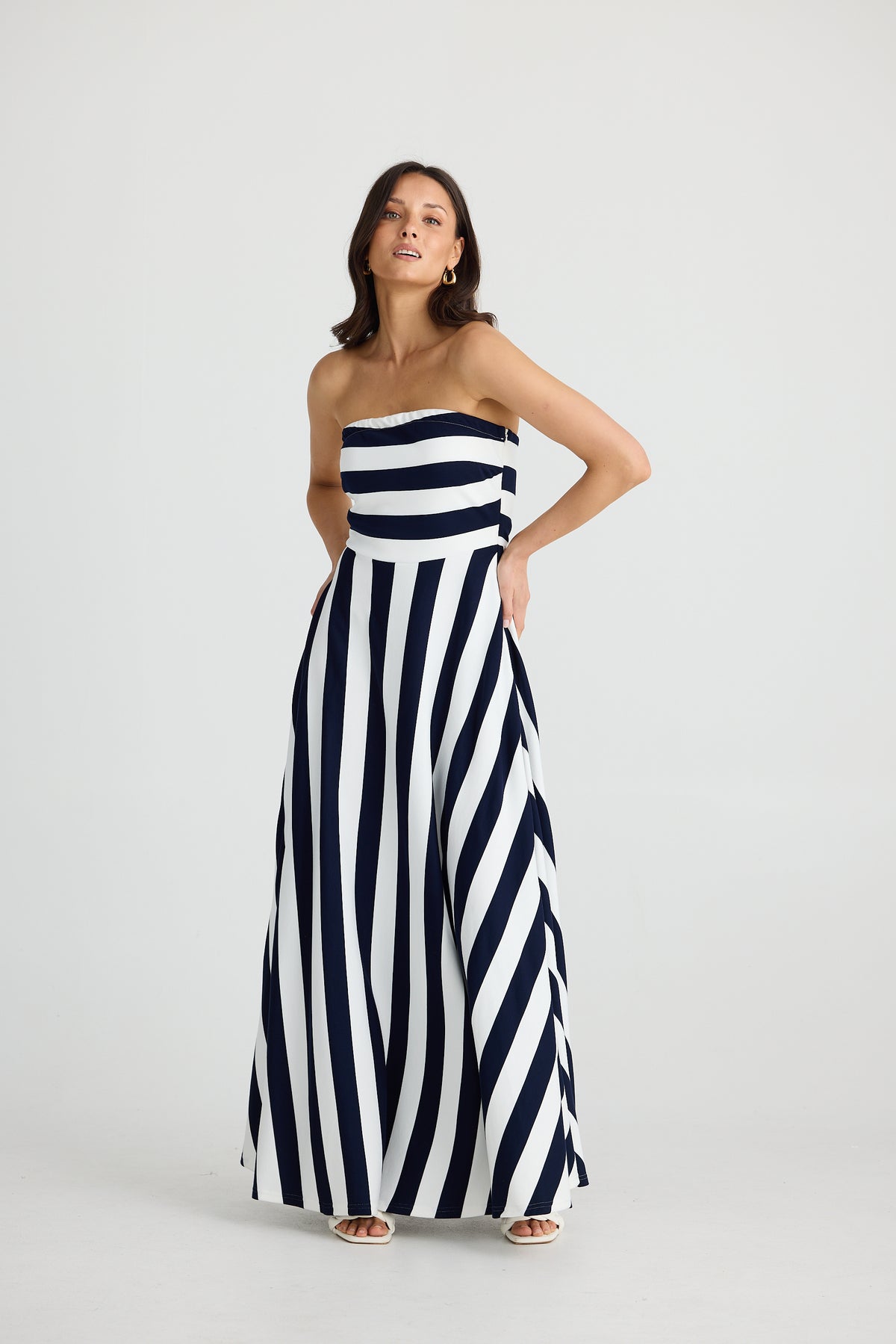 Thandie Strapless Dress Navy Stripe