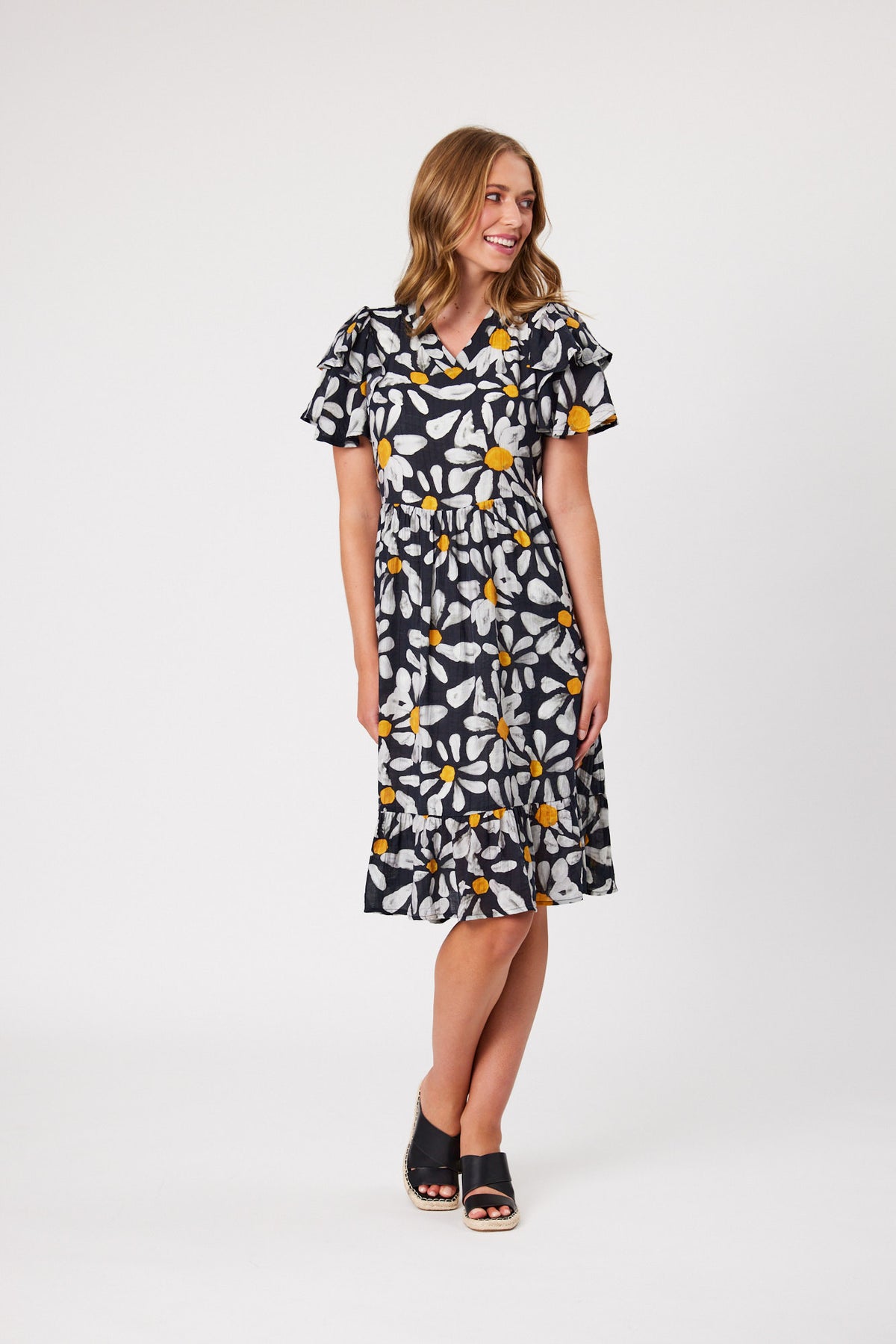 Daisy Printed Dress Black