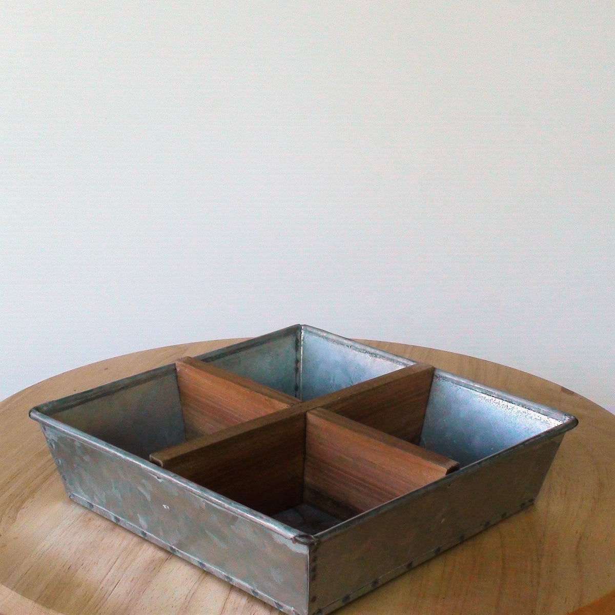 Small Square Metal & Wood Divider Tray