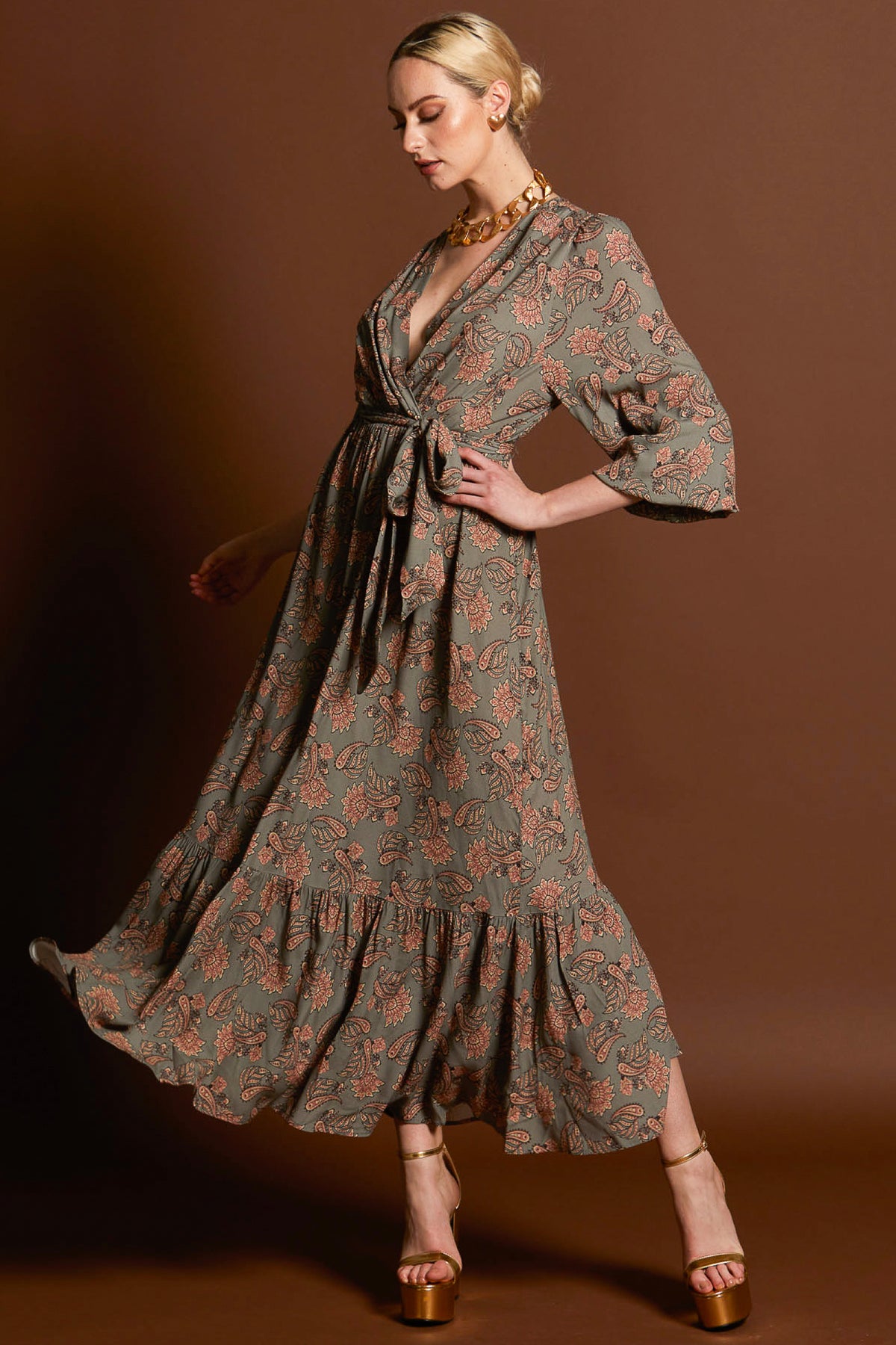 Everywhere Boho Tiered Maxi Dress Vintage Paisley