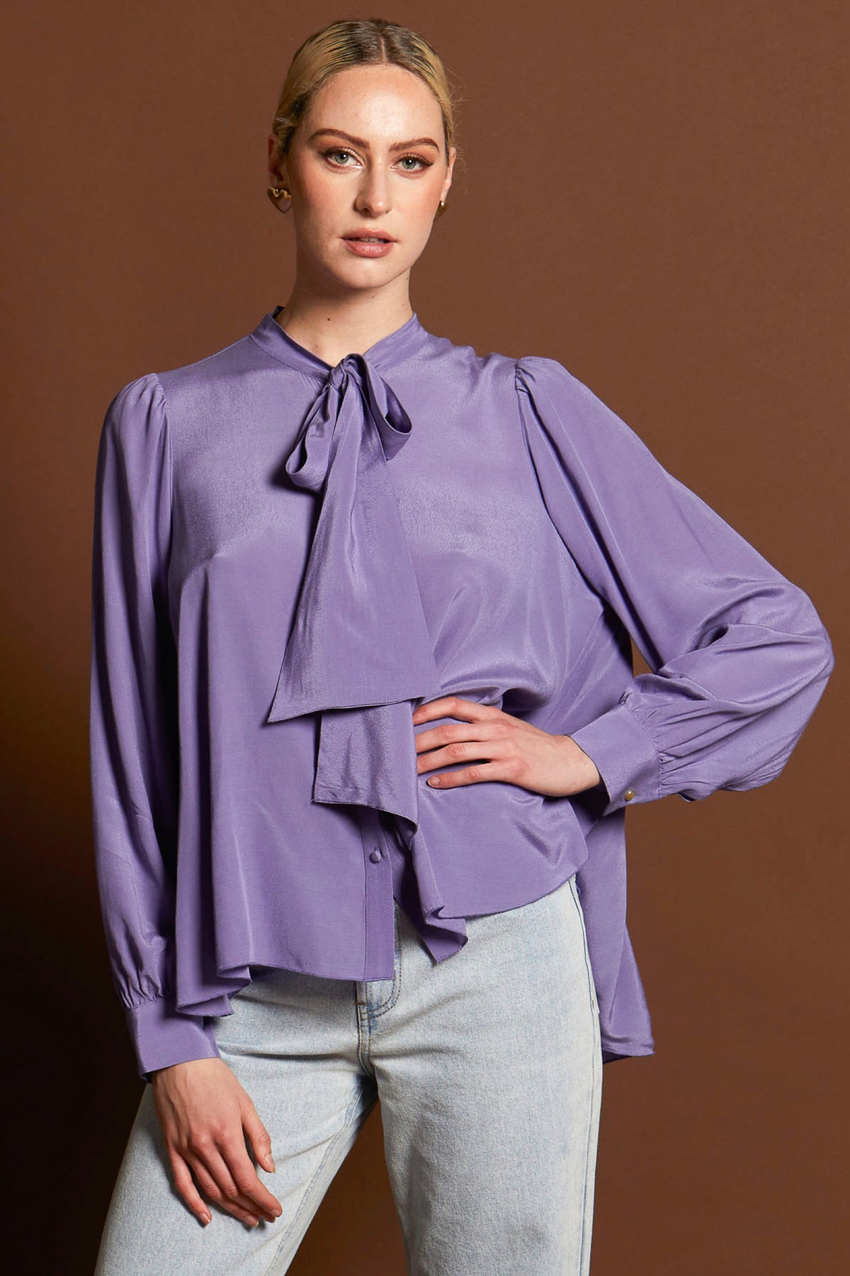 Everywhere Neck Tie Blouse Cornflower