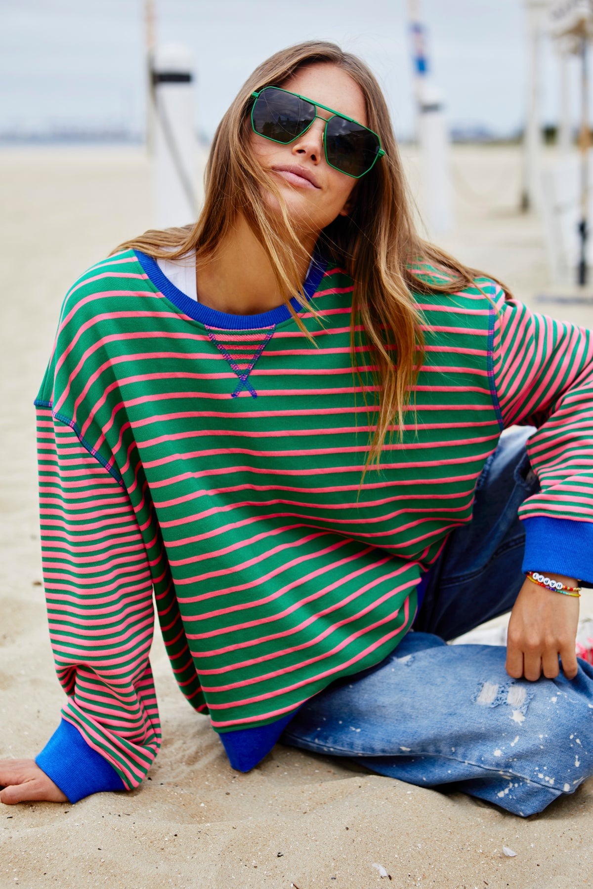 Retro Stripe Sweat Green/Pink