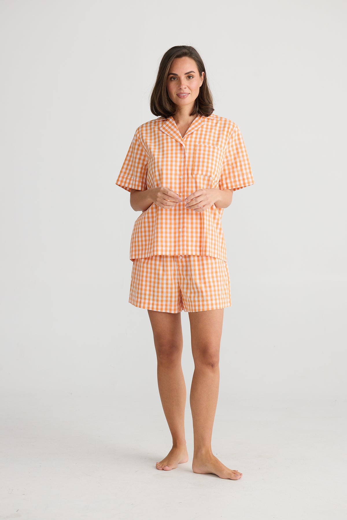 Stay In Bed Pyjama Set Orange Check