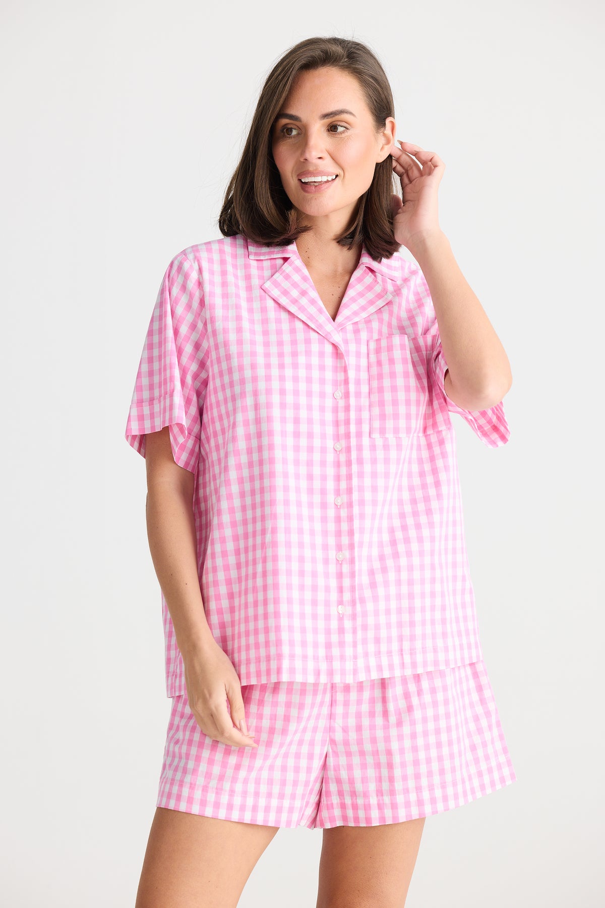 Stay In Bed Pyjama Set Pink Check