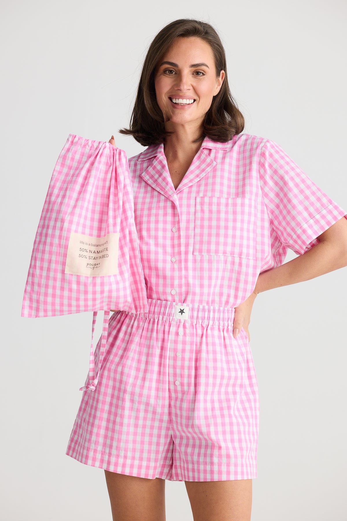 Stay In Bed Pyjama Set Pink Check