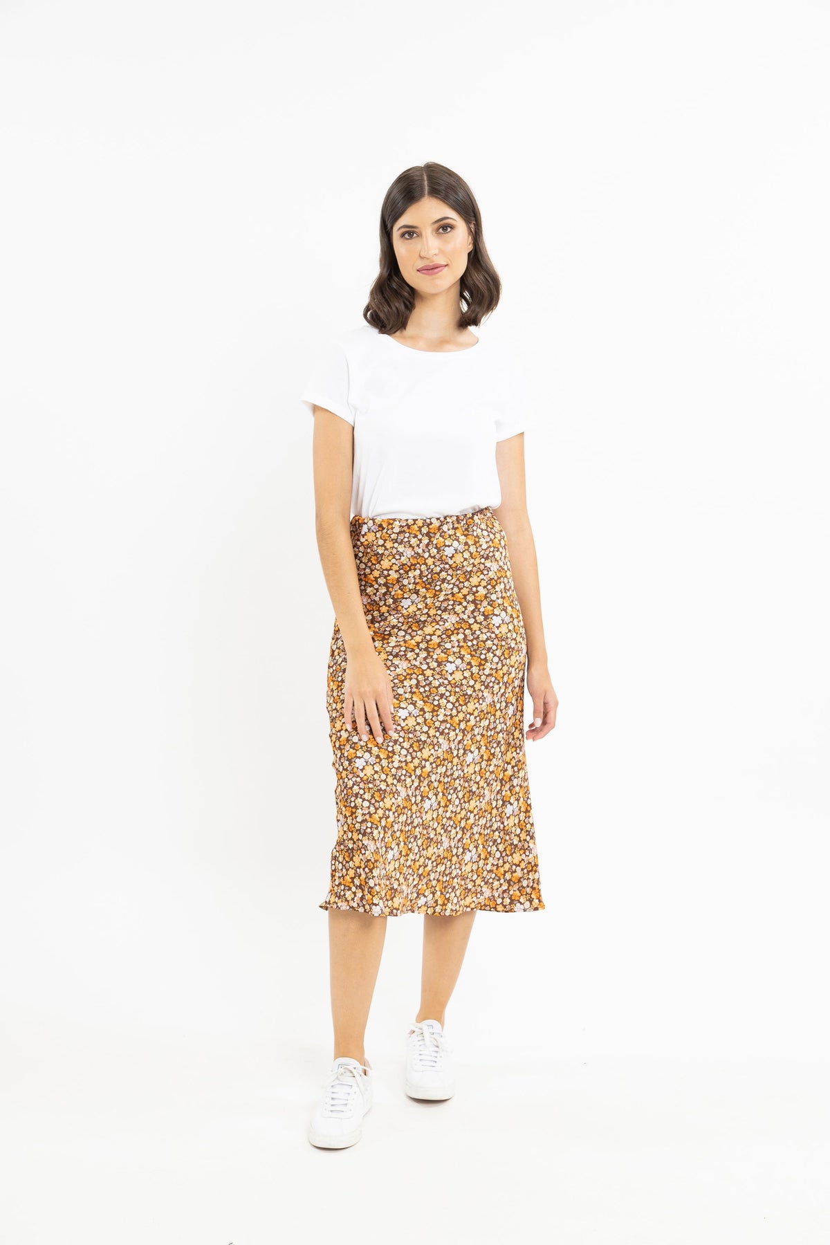 Milan Bias Cut Skirt Chestnut Posy