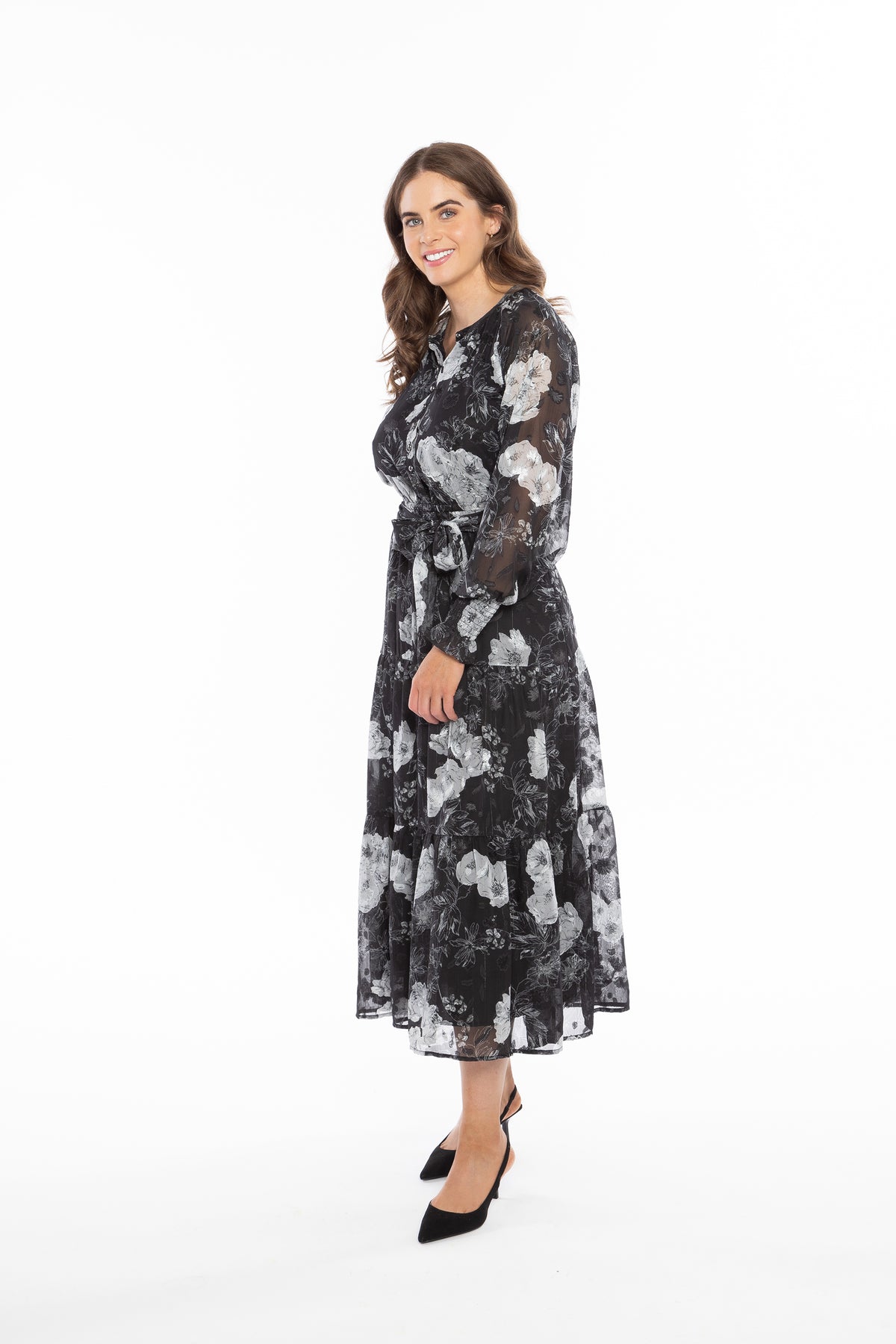 Perceptive Maxi Dress Large Black & White Floral