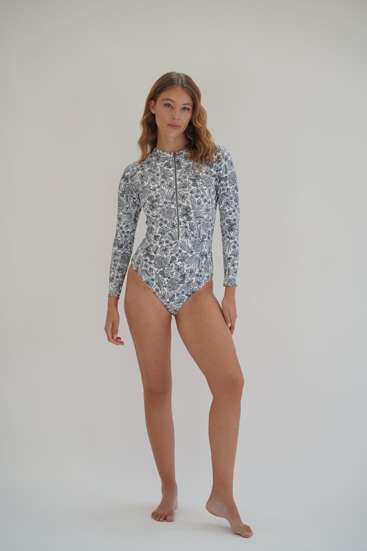 Zip Front Long Sleeve One Piece White