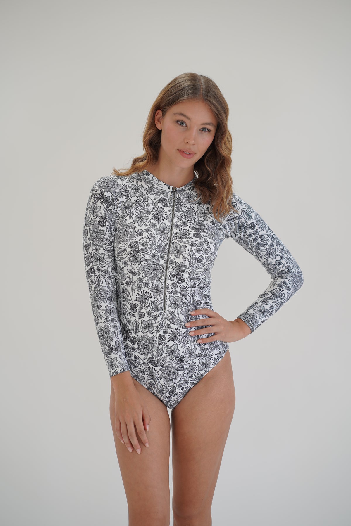 Zip Front Long Sleeve One Piece White