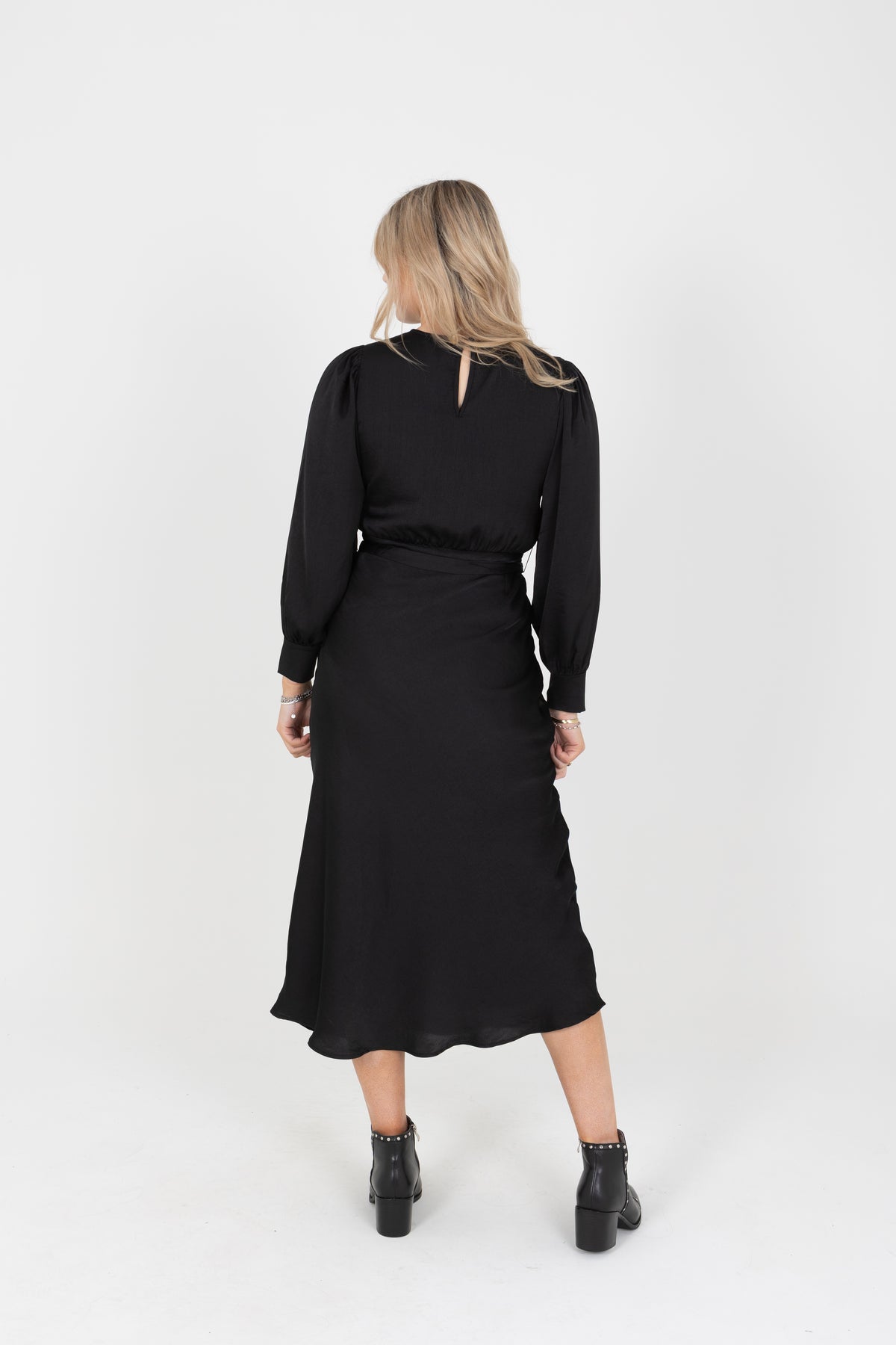 Whimsical Maxi Dress Black Washer Satin