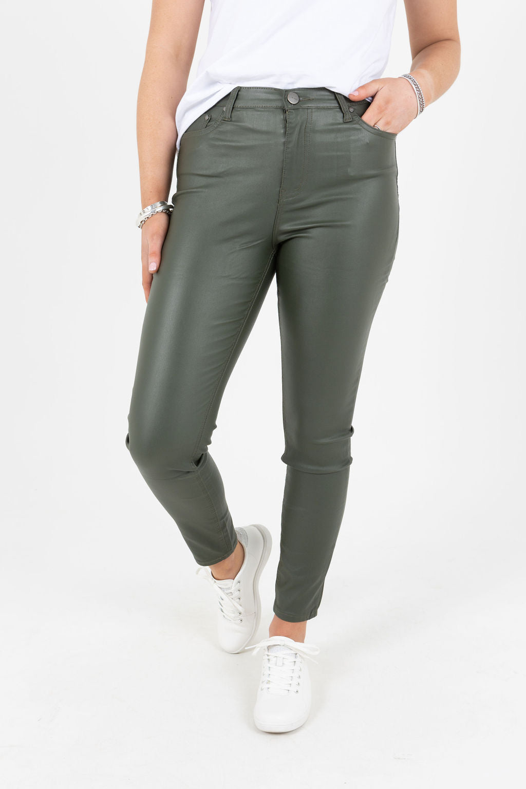 Maddi Khaki Wet Look Stretch Jean