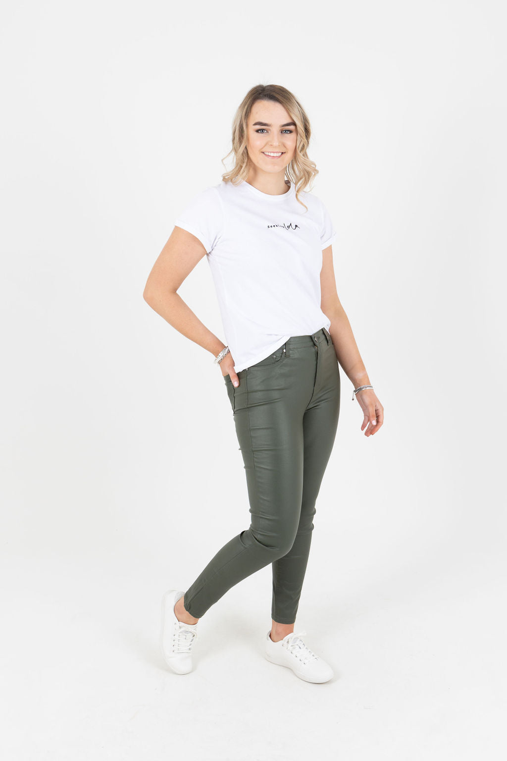 Maddi Khaki Wet Look Stretch Jean