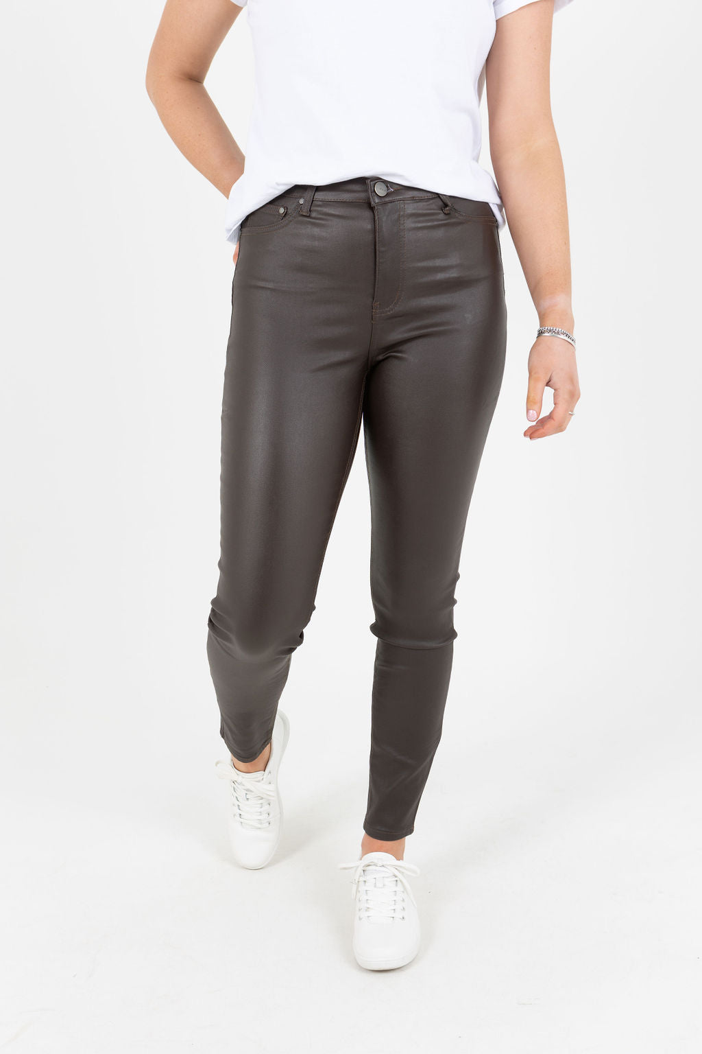 Maddi Chocolate Wet Look Stretch Jean