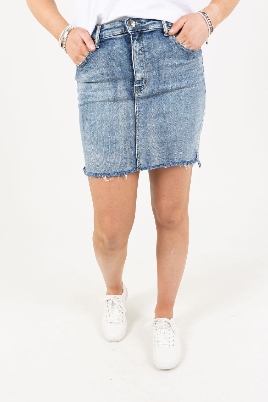 Raw Edge Denim Skirt