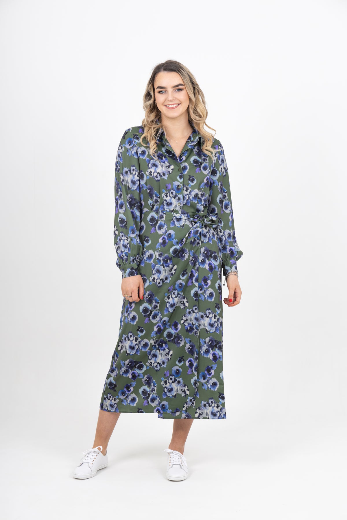 Bianca Dress Blurred Blooms Lime