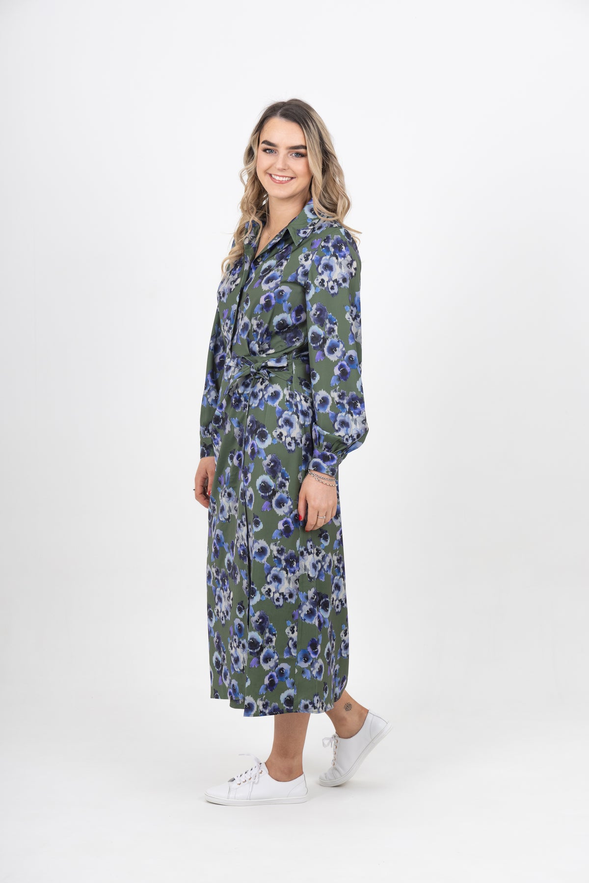 Bianca Dress Blurred Blooms Lime