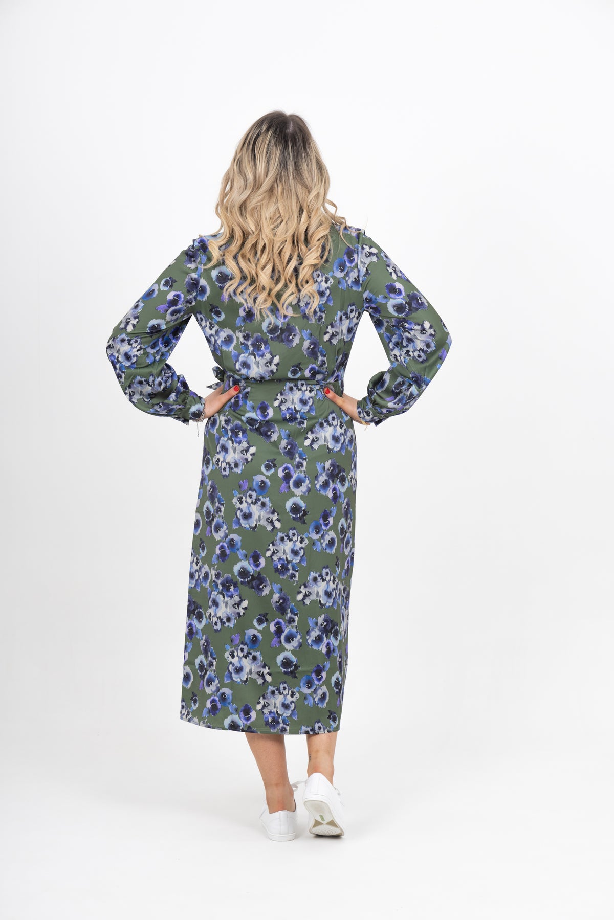 Bianca Dress Blurred Blooms Lime