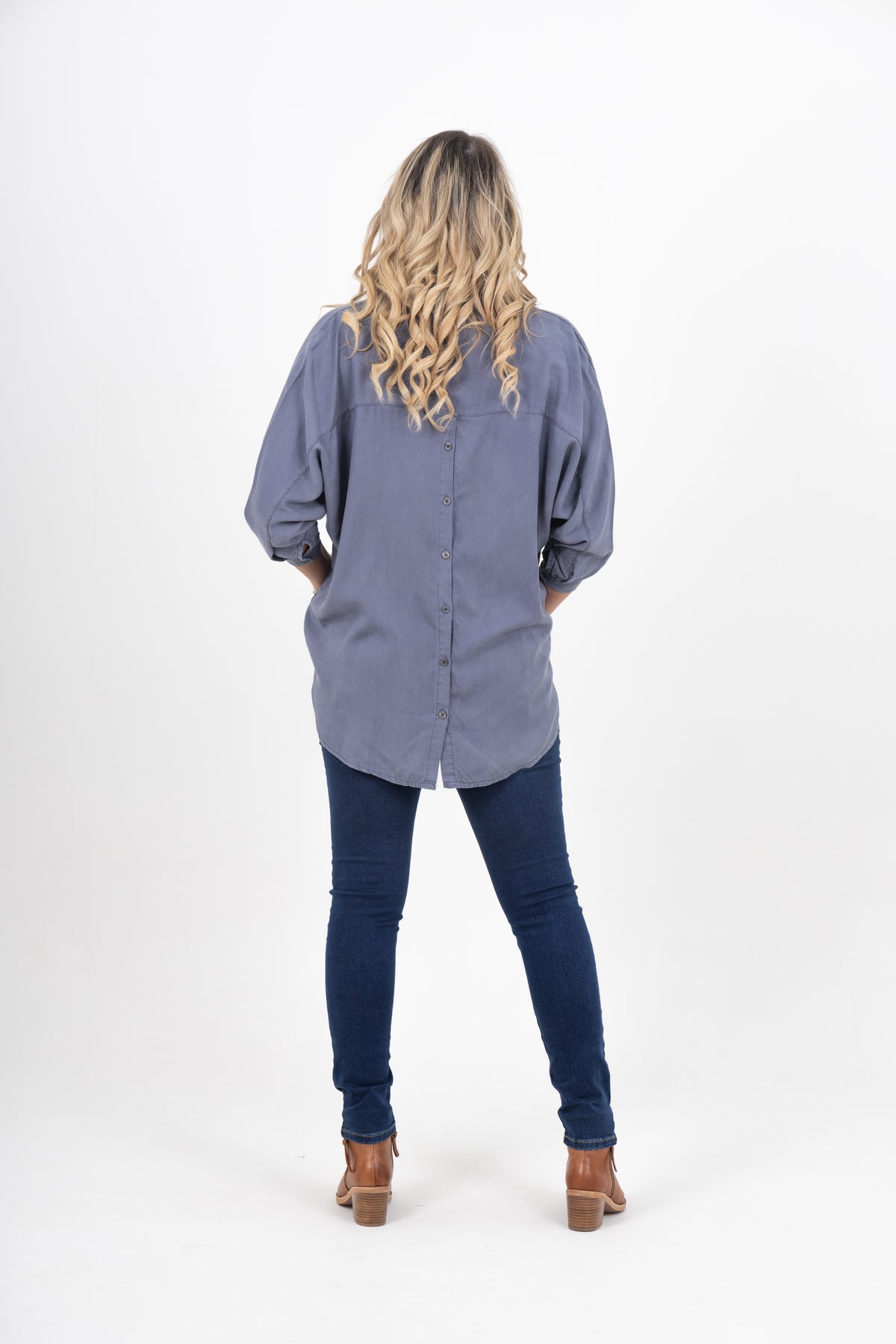 Bonny Button Back Top Navy