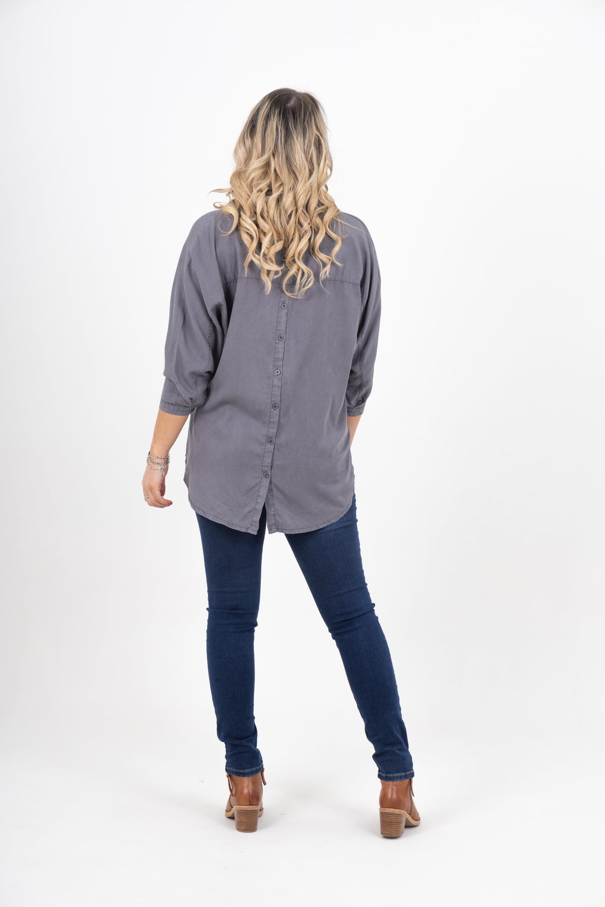 Bonny Button Back Top Dark Grey