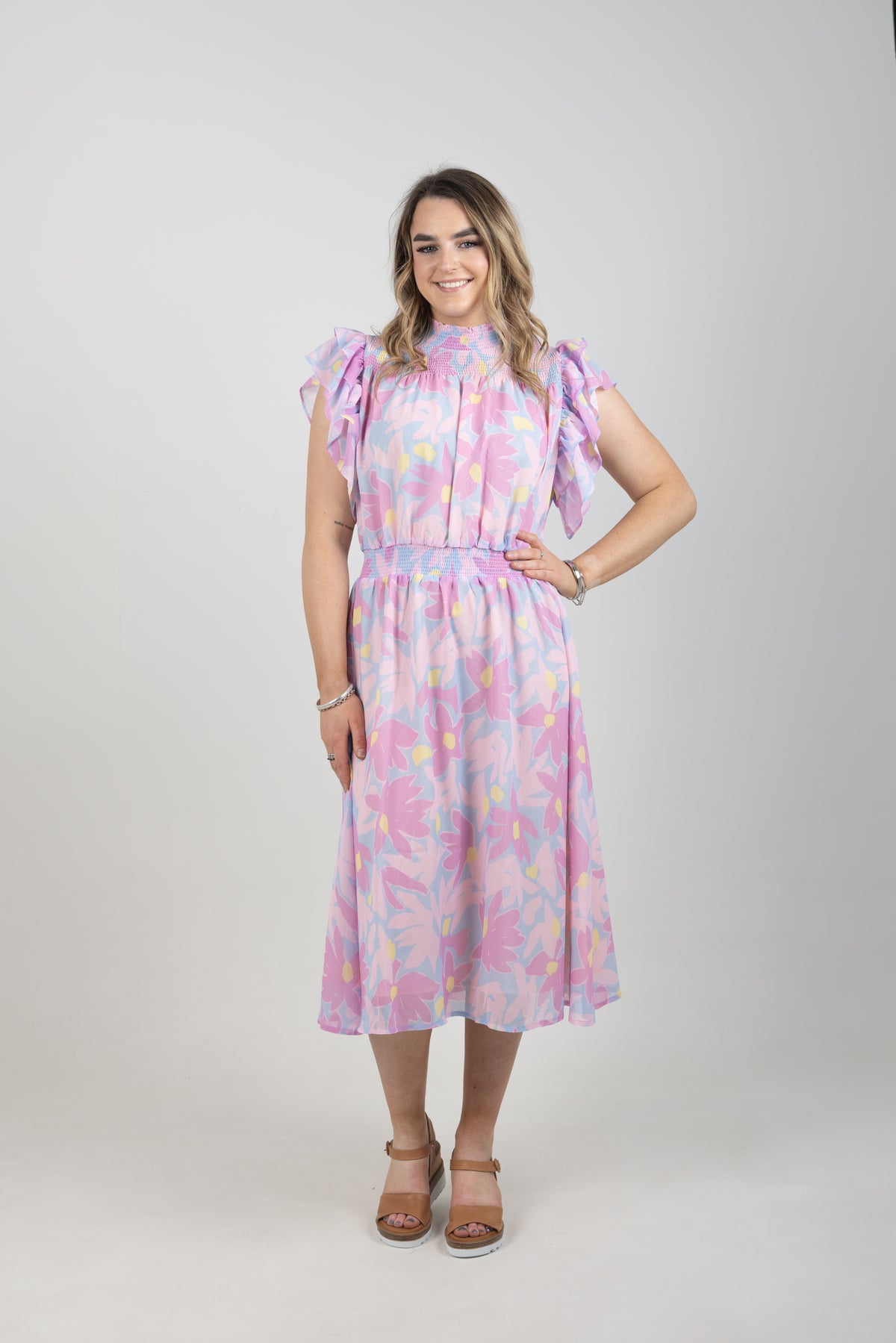 Charlie Midi Dress Sky Daisies