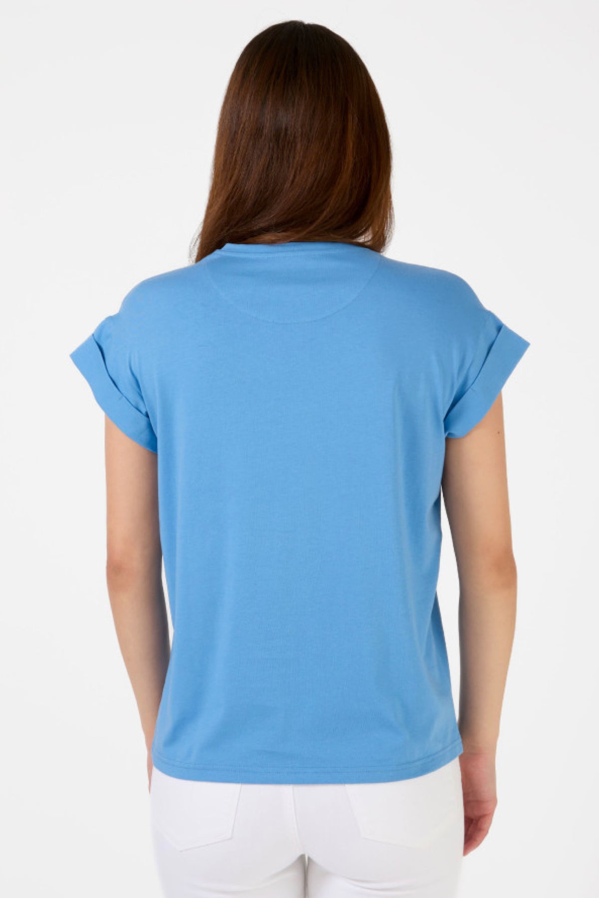 Cuff Sleeve T-Shirt Sky Embroidered Logo