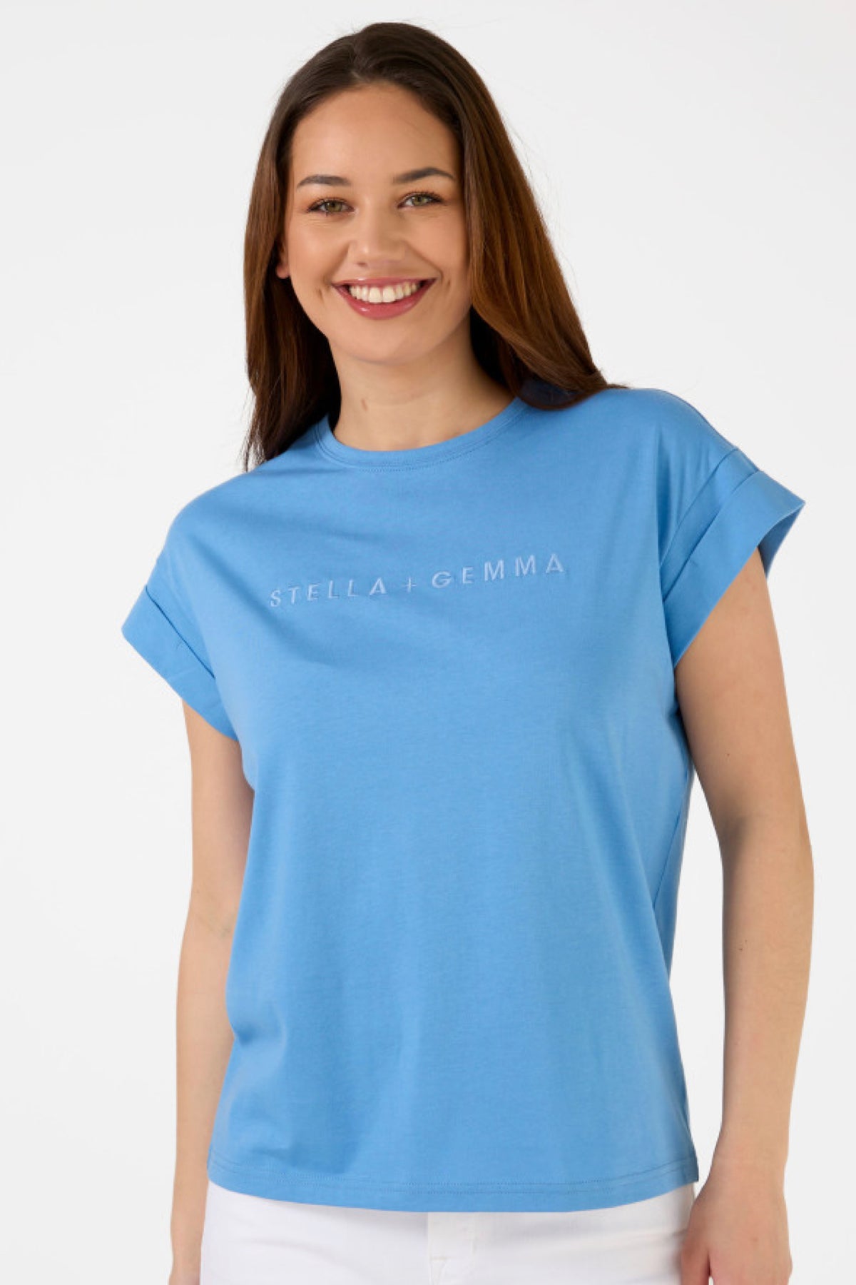 Cuff Sleeve T-Shirt Sky Embroidered Logo