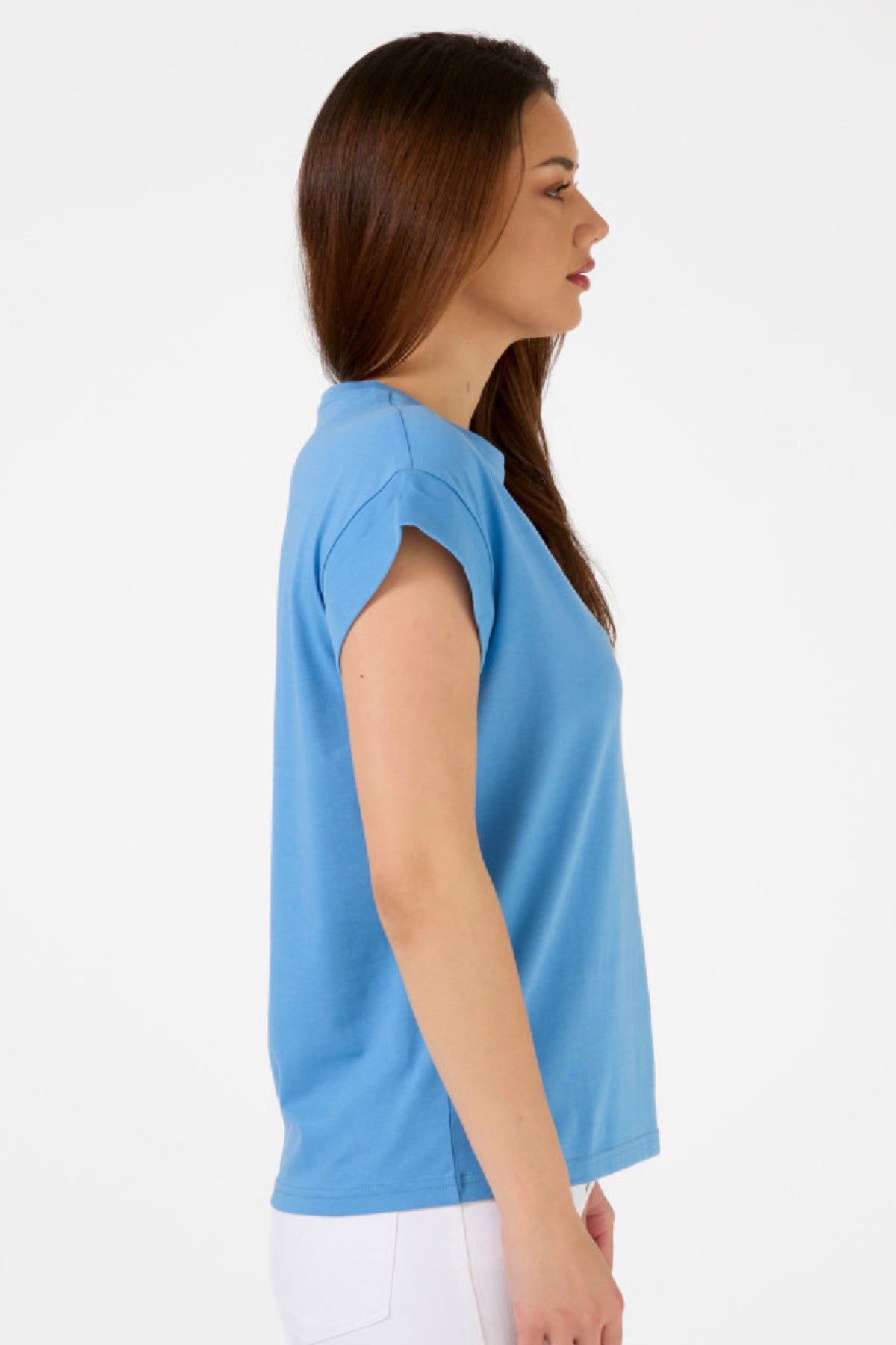 Cuff Sleeve T-Shirt Sky Embroidered Logo