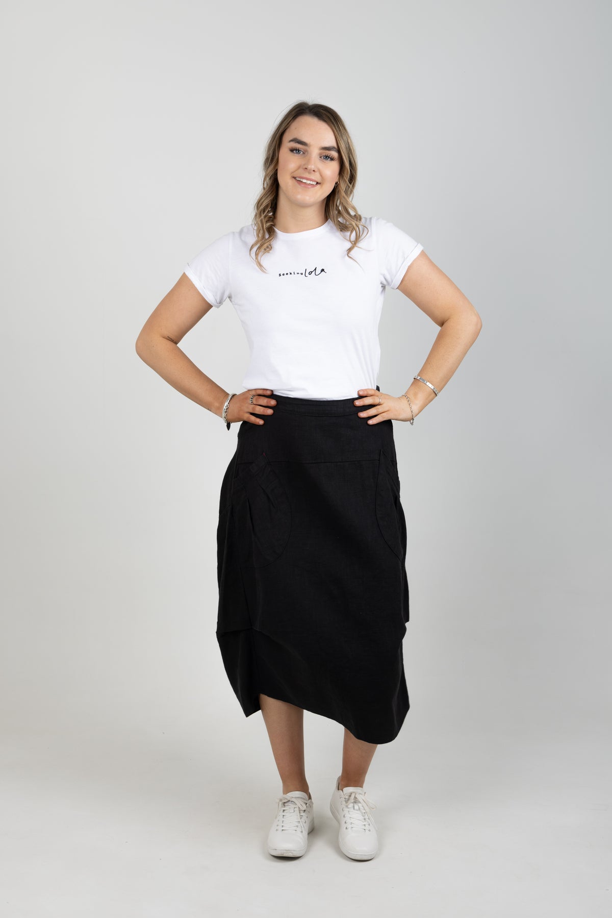 Milwaukee Fiesta Skirt Black in Slub Linen