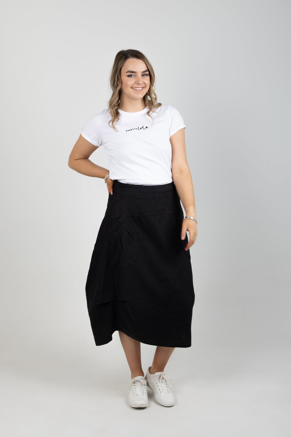 Milwaukee Fiesta Skirt Black in Slub Linen