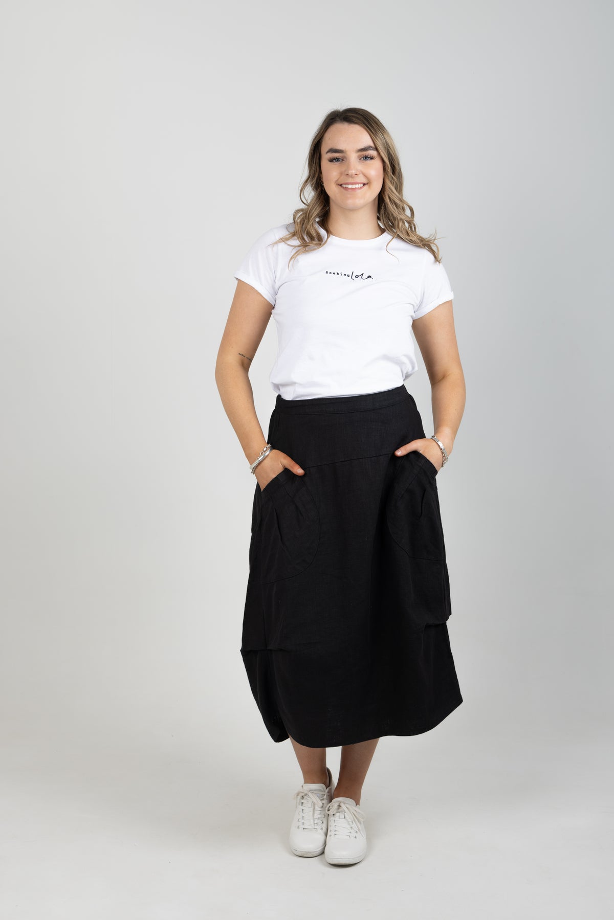 Milwaukee Fiesta Skirt Black in Slub Linen