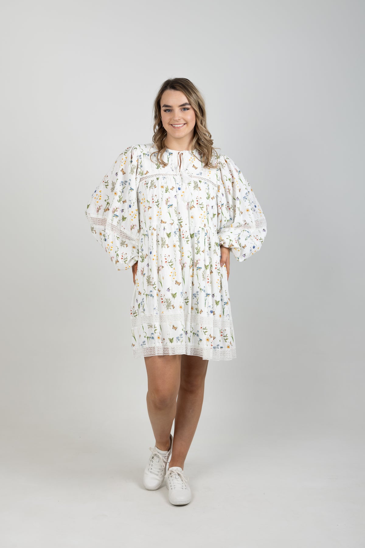 Monarch Dress White Botanical Linen Cotton