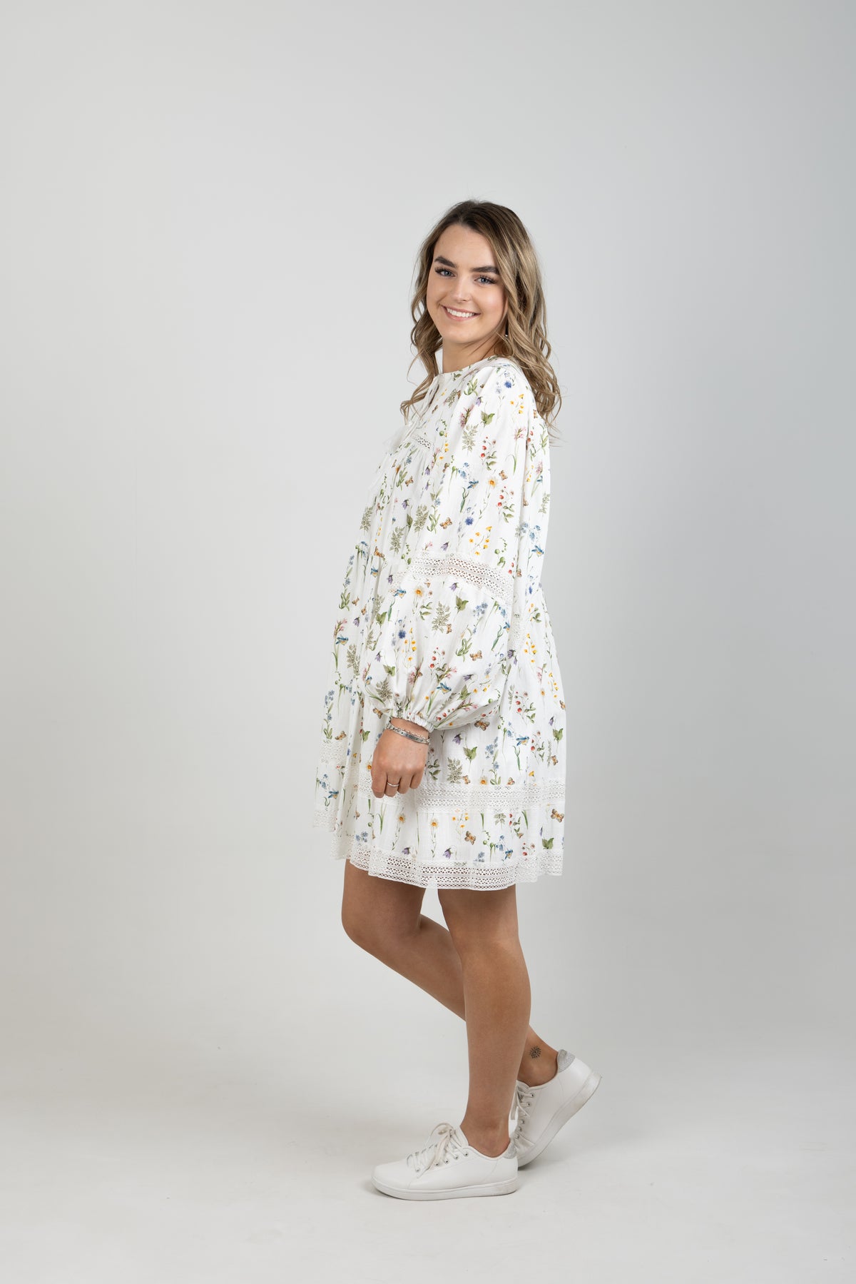 Monarch Dress White Botanical Linen Cotton