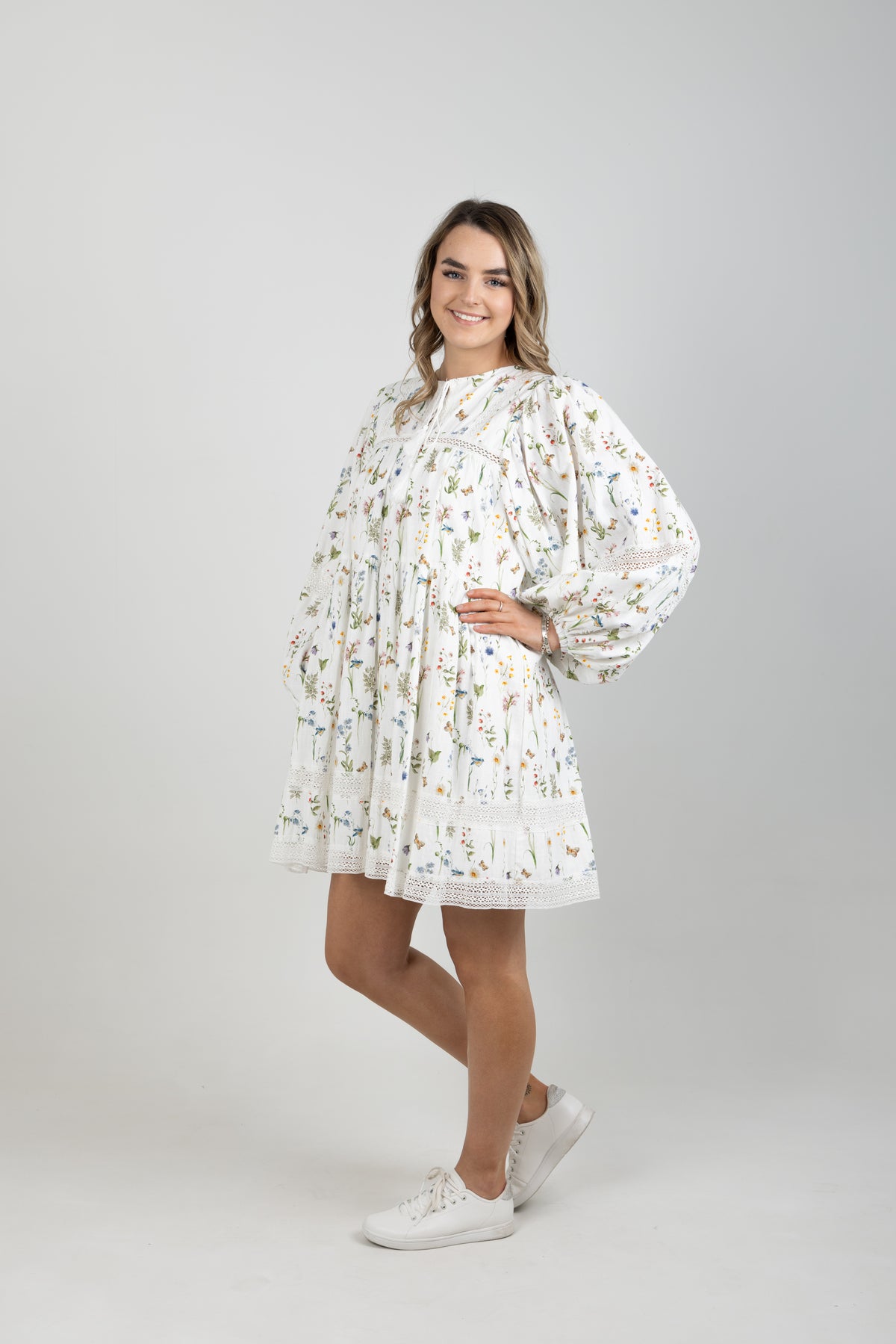 Monarch Dress White Botanical Linen Cotton