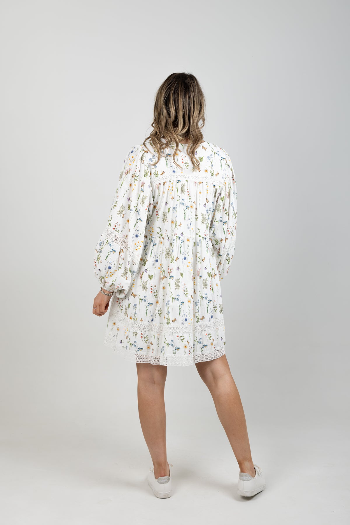 Monarch Dress White Botanical Linen Cotton