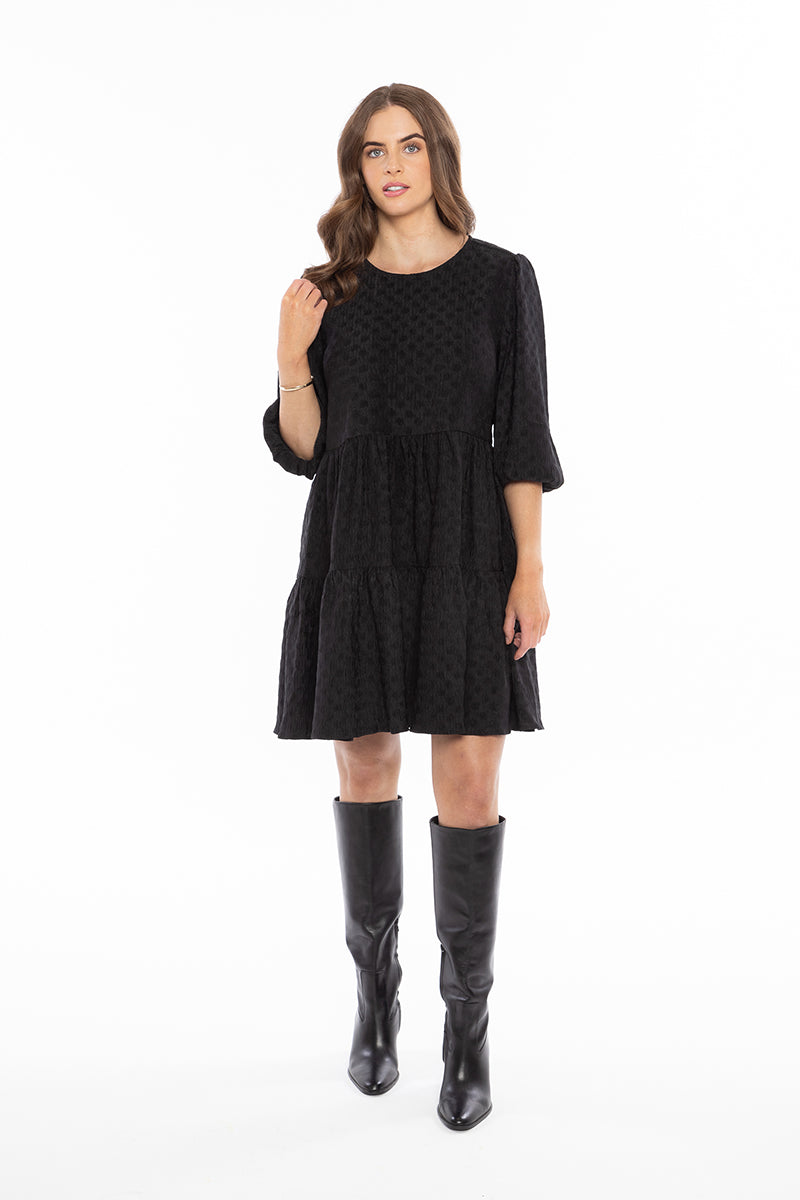 Amy Smock Dress Black Crinkle Spot