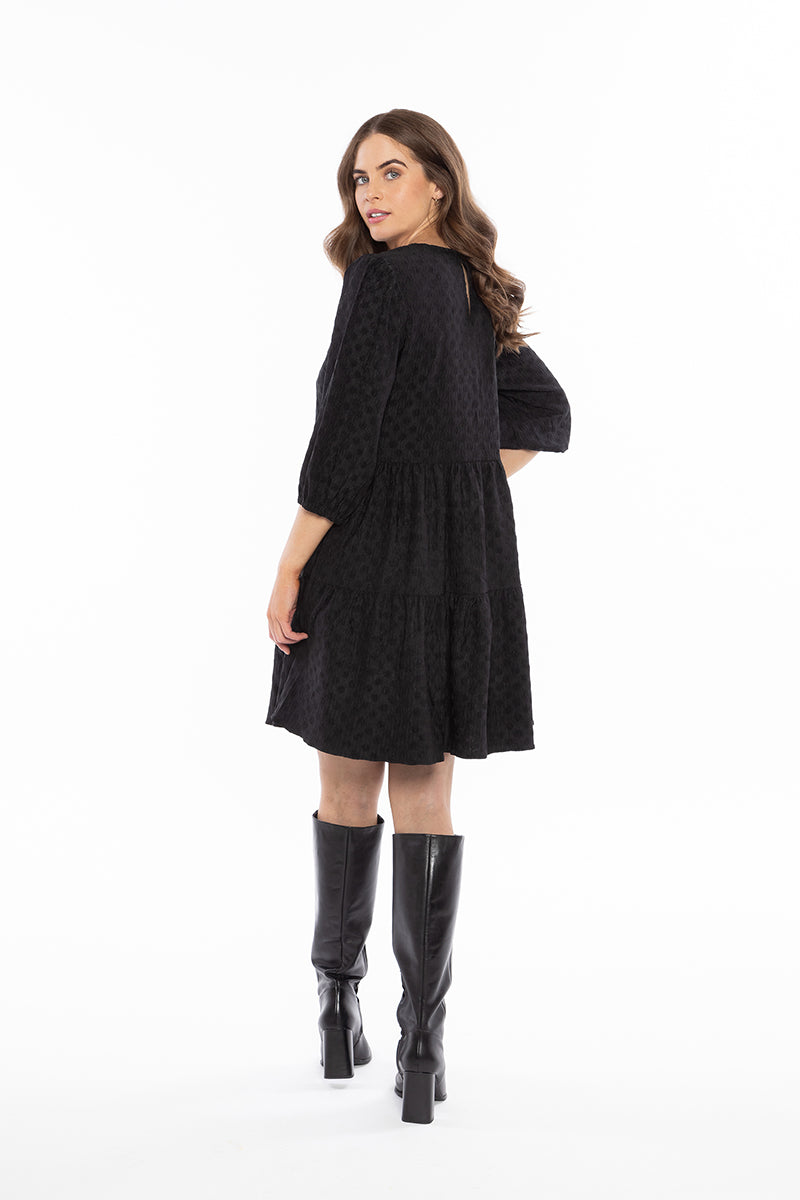 Amy Smock Dress Black Crinkle Spot