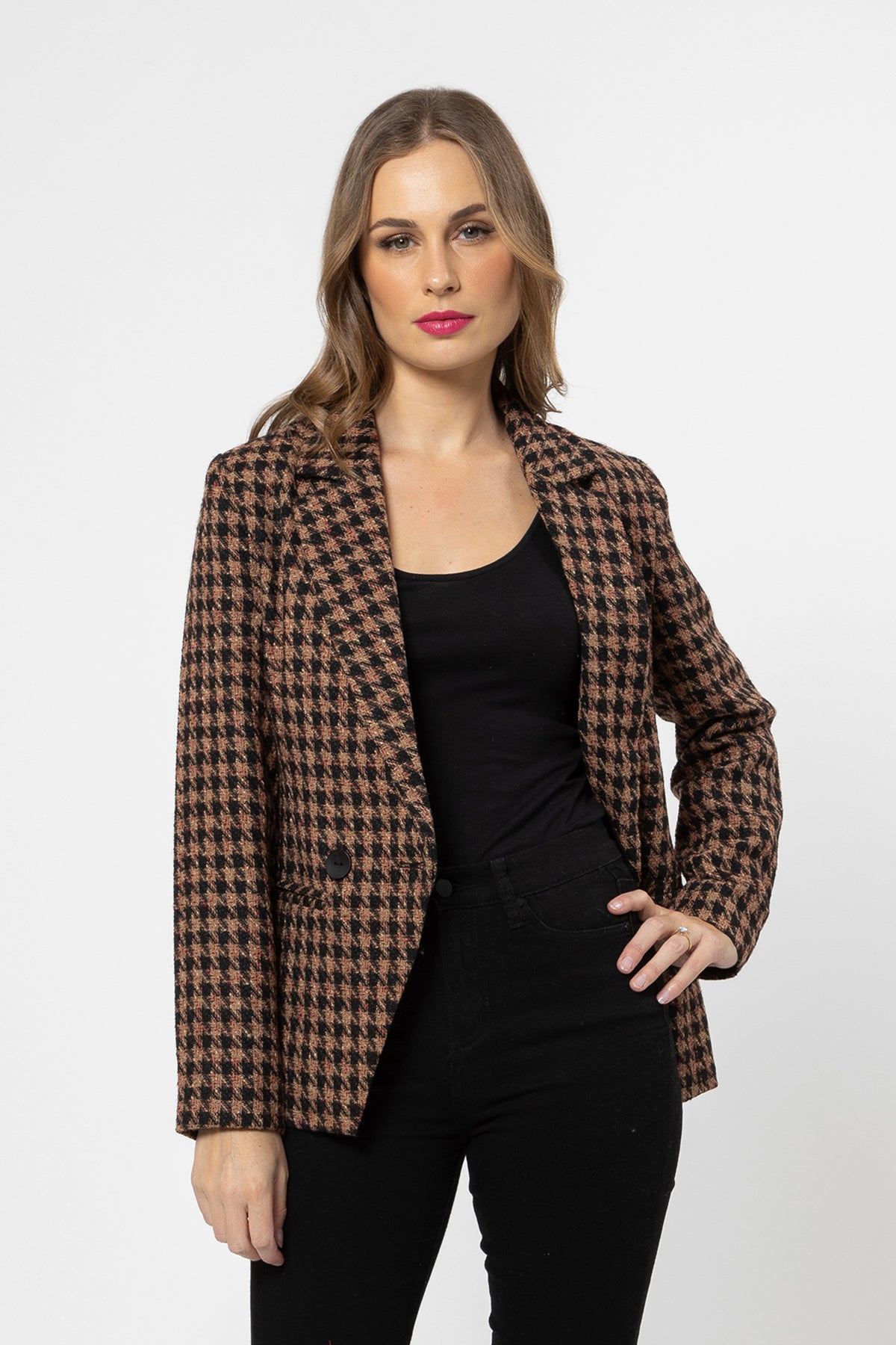 Johanna Blazer Rust Houndstooth