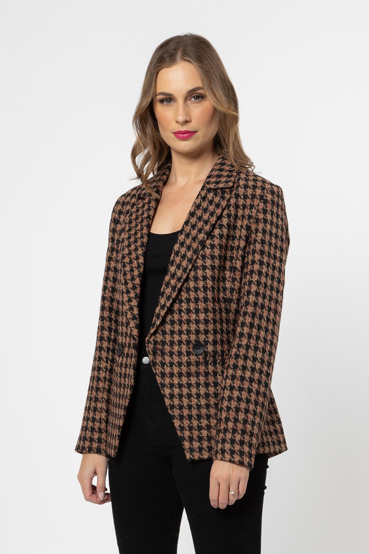 Johanna Blazer Rust Houndstooth