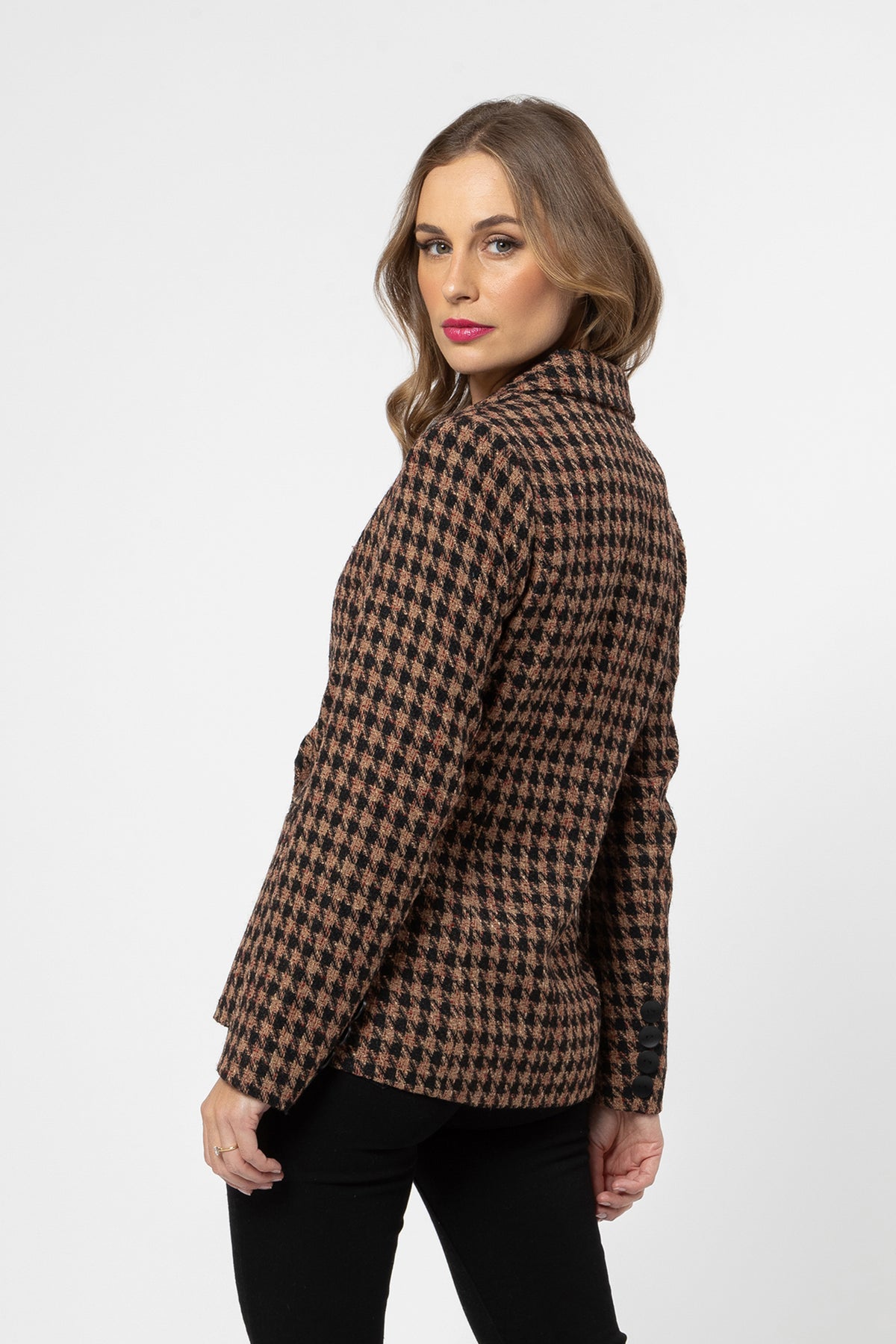 Johanna Blazer Rust Houndstooth