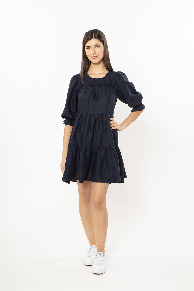 Fascinate Mini Dress Navy Linen