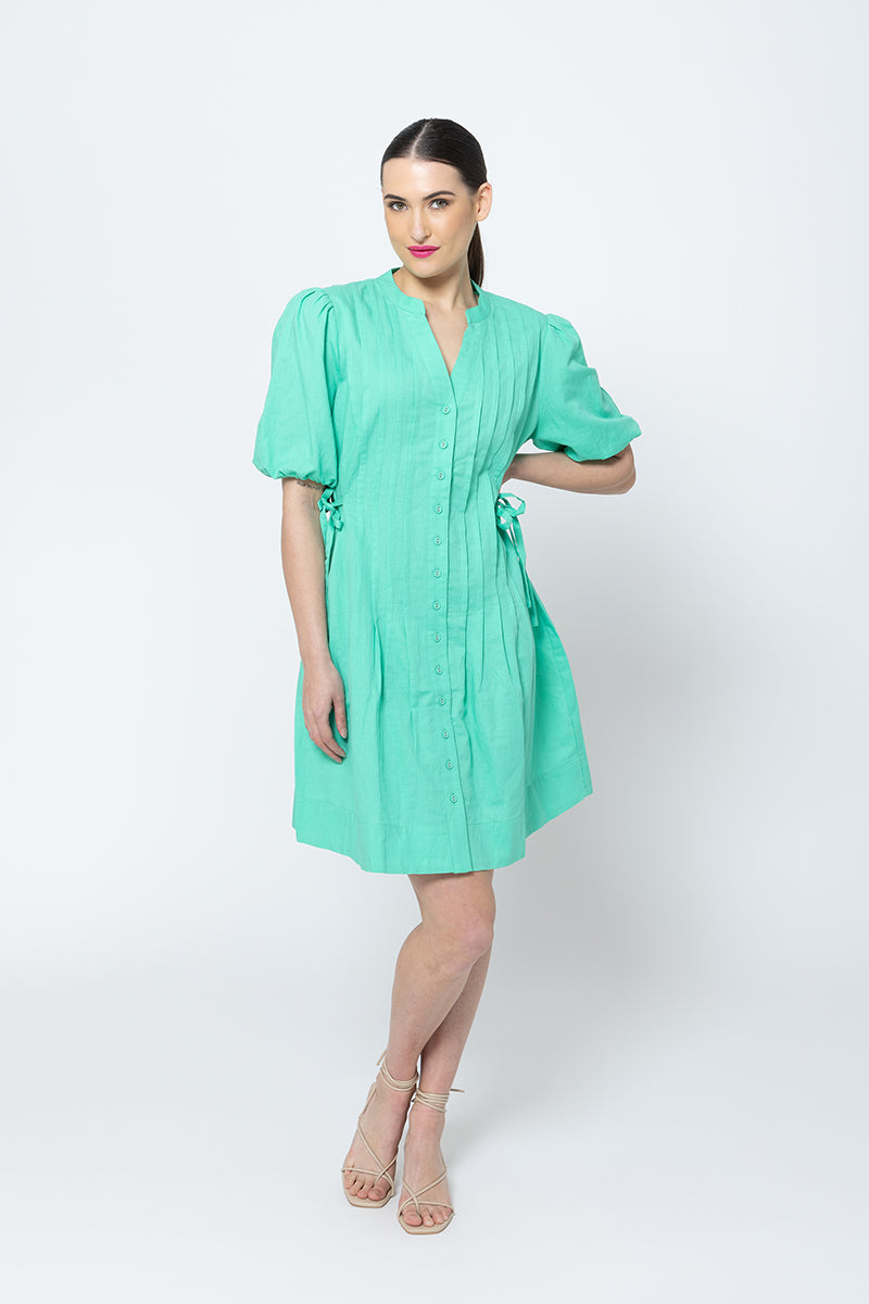 Pleats Please Dress Green Linen